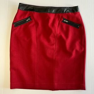 Calvin‎ Klein Red Zip Pockets Pencil Skirt